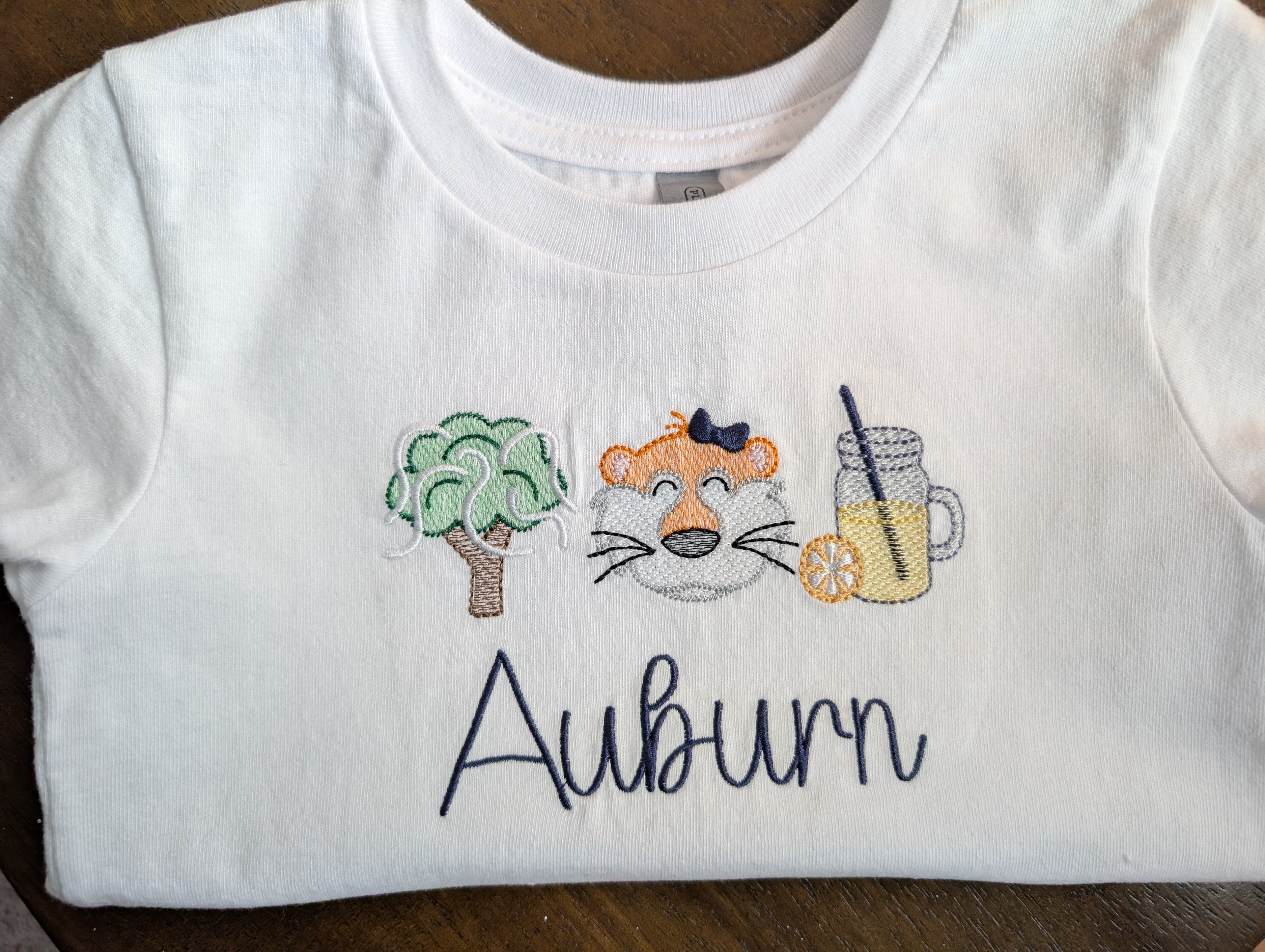Tiger Mascot Toomer's Oak Embroidered Tee (With Bow)