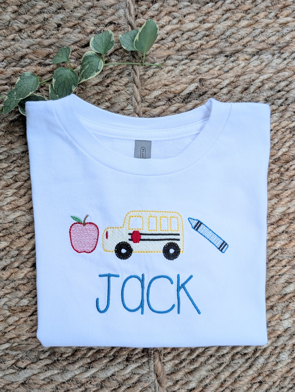 Apple Bus Crayon Embroidered Shirt