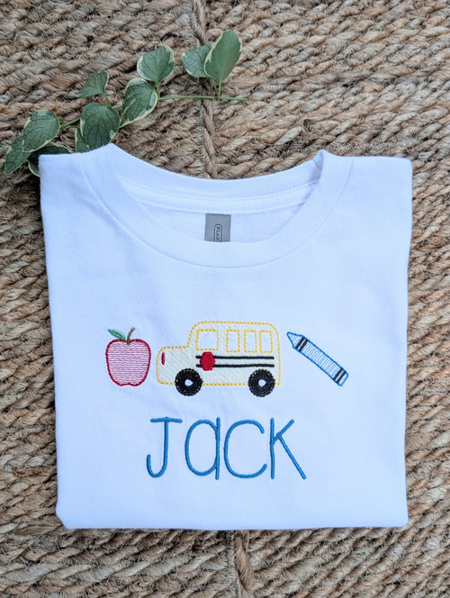 Apple Bus Crayon Embroidered Shirt