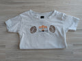 White premium cotton tee with embroidered tiger mascot and footballs design
