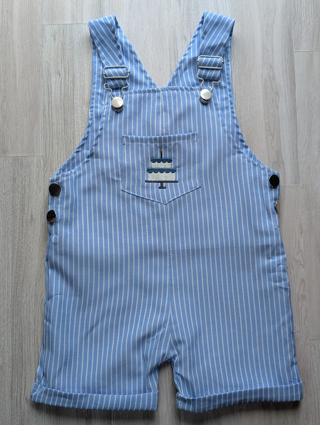 Blue Striped Cake Embroidered Shortalls