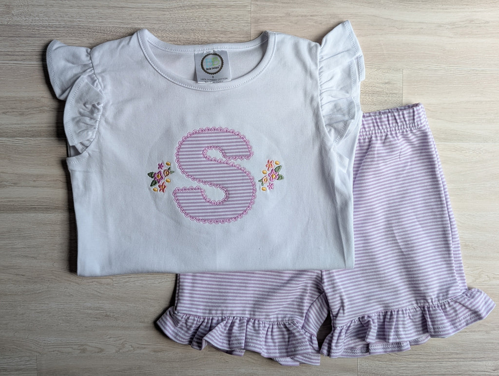 Girls' Floral Monogram Flutter Sleeve Tee