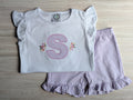 Girls' Floral Monogram Flutter Sleeve Tee