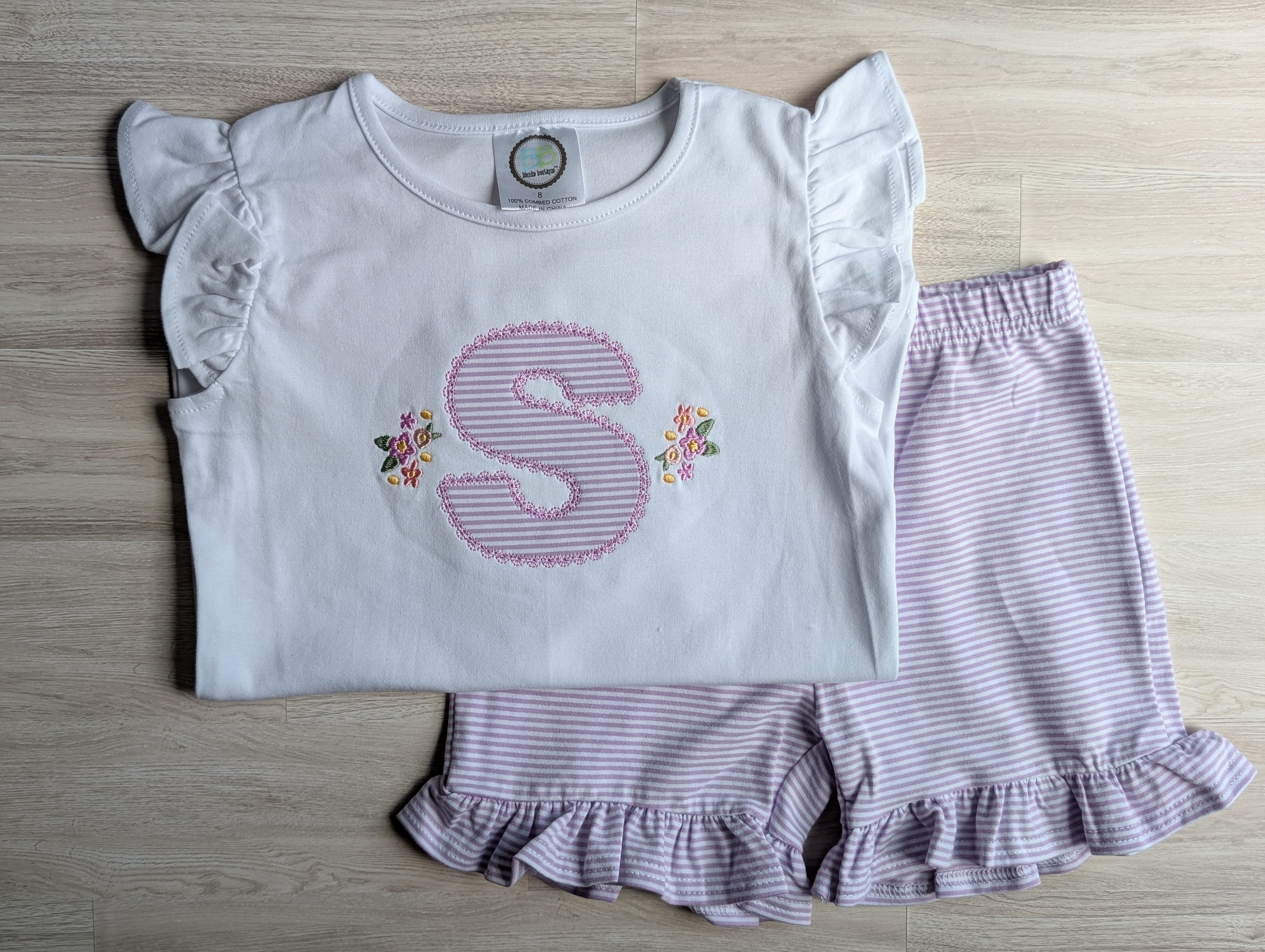 Girls' Floral Monogram Flutter Sleeve Tee