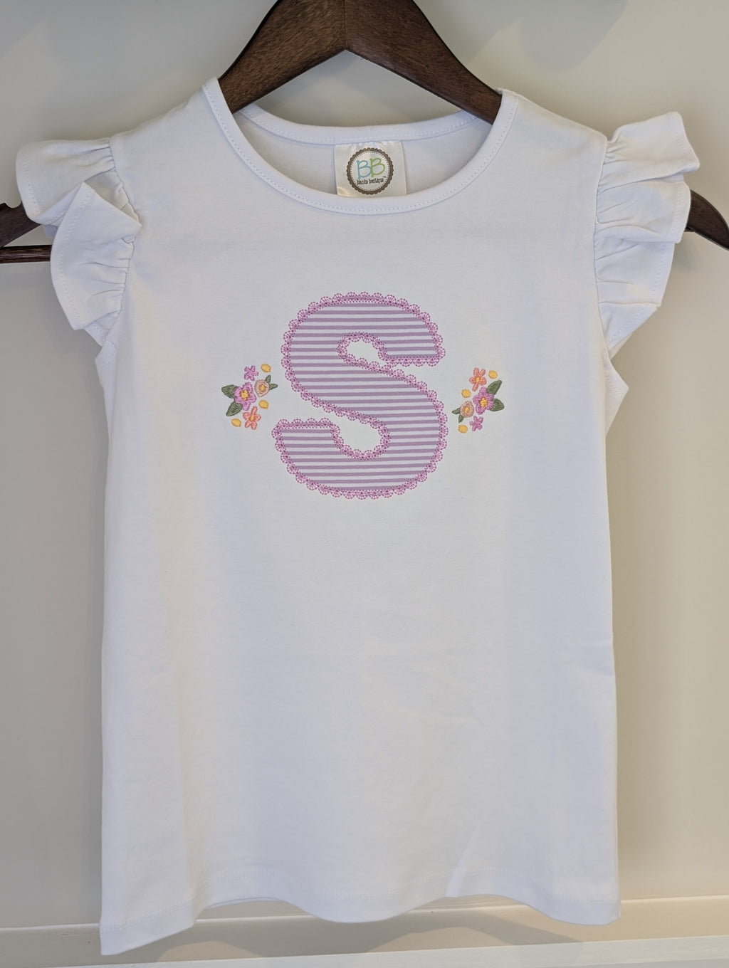Girls' Floral Monogram Flutter Sleeve Tee
