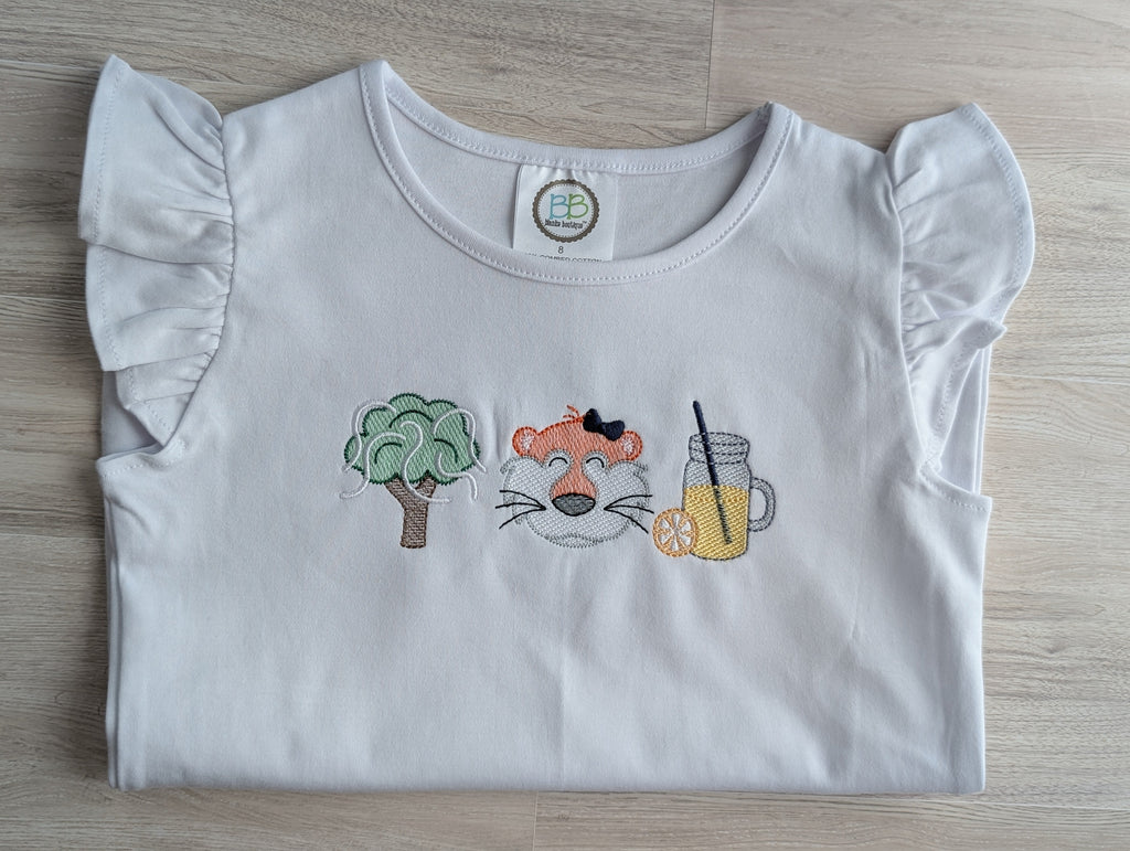 Tiger Mascot Toomer's Oak Embroidered Tee (With Bow)