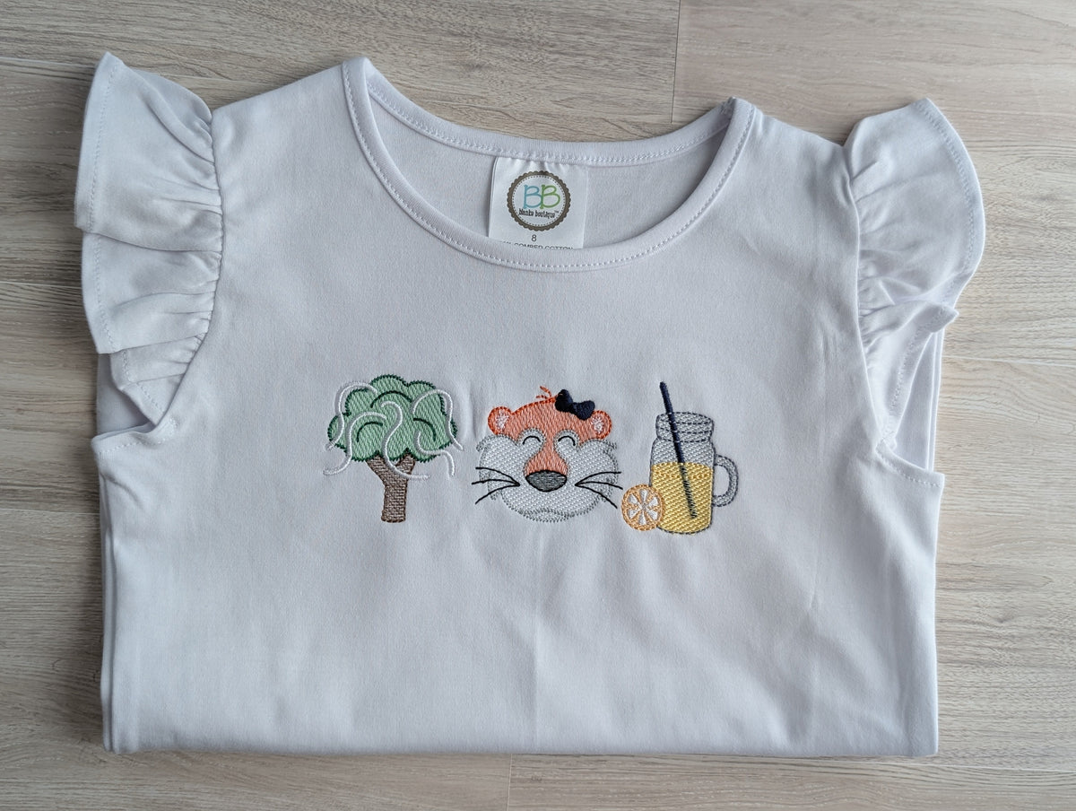 Tiger Mascot Toomer's Oak Embroidered Tee (With Bow)