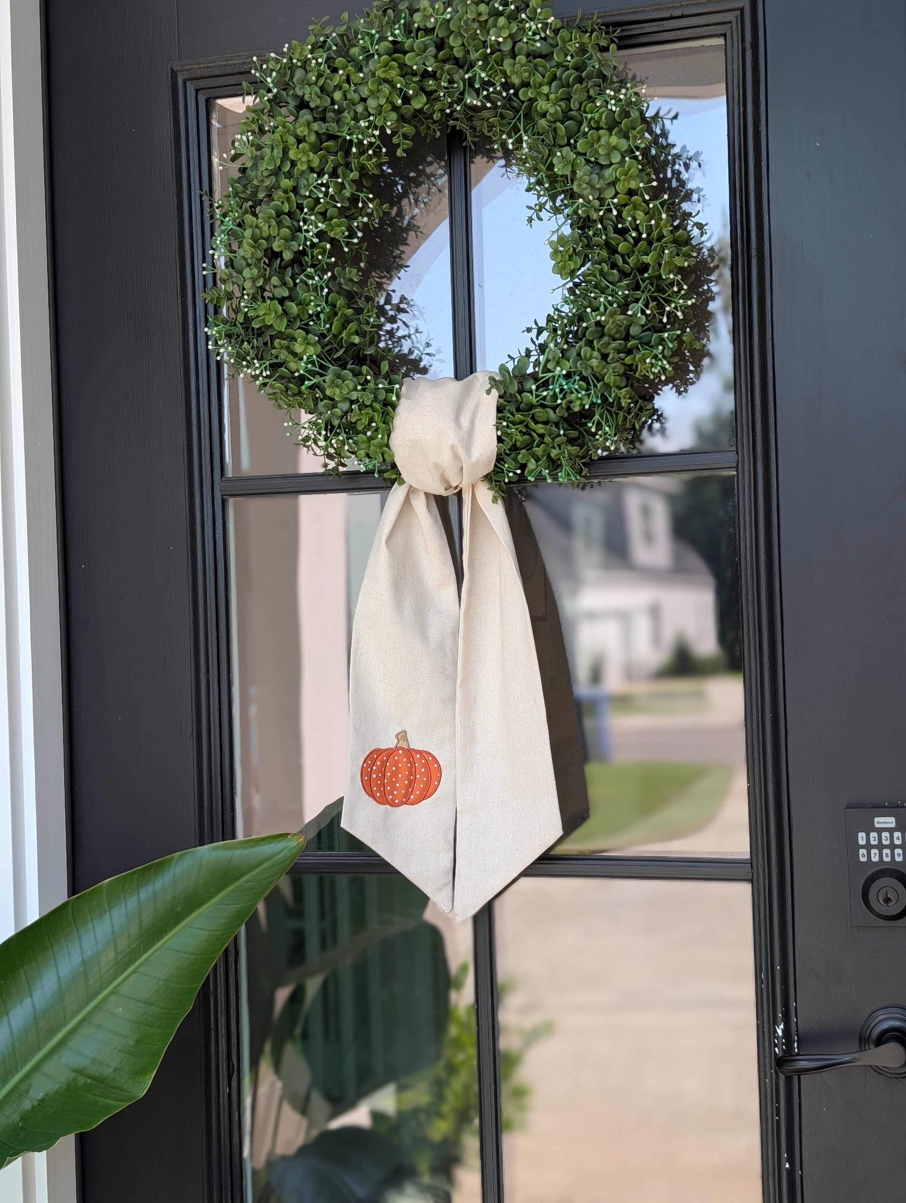 Fabric Pumpkin on Burlap Wreath Sash