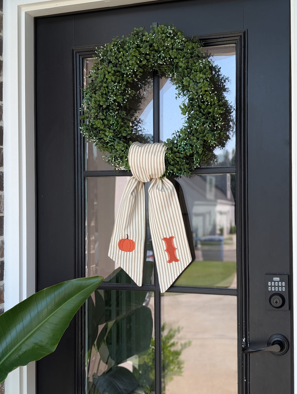 Fall Pumpkin Tan Stripe Wreath Sash