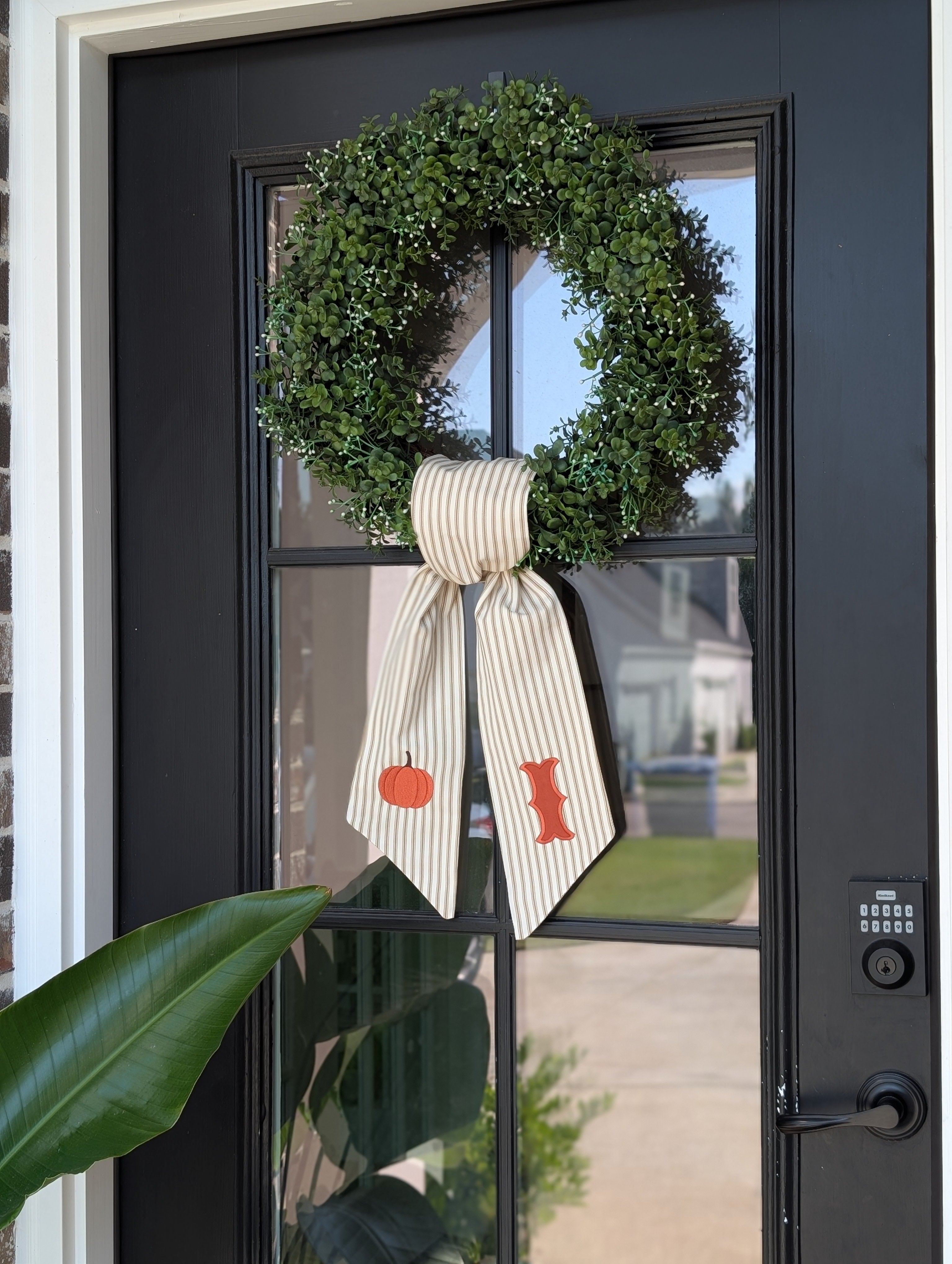 Fall Pumpkin Tan Stripe Wreath Sash