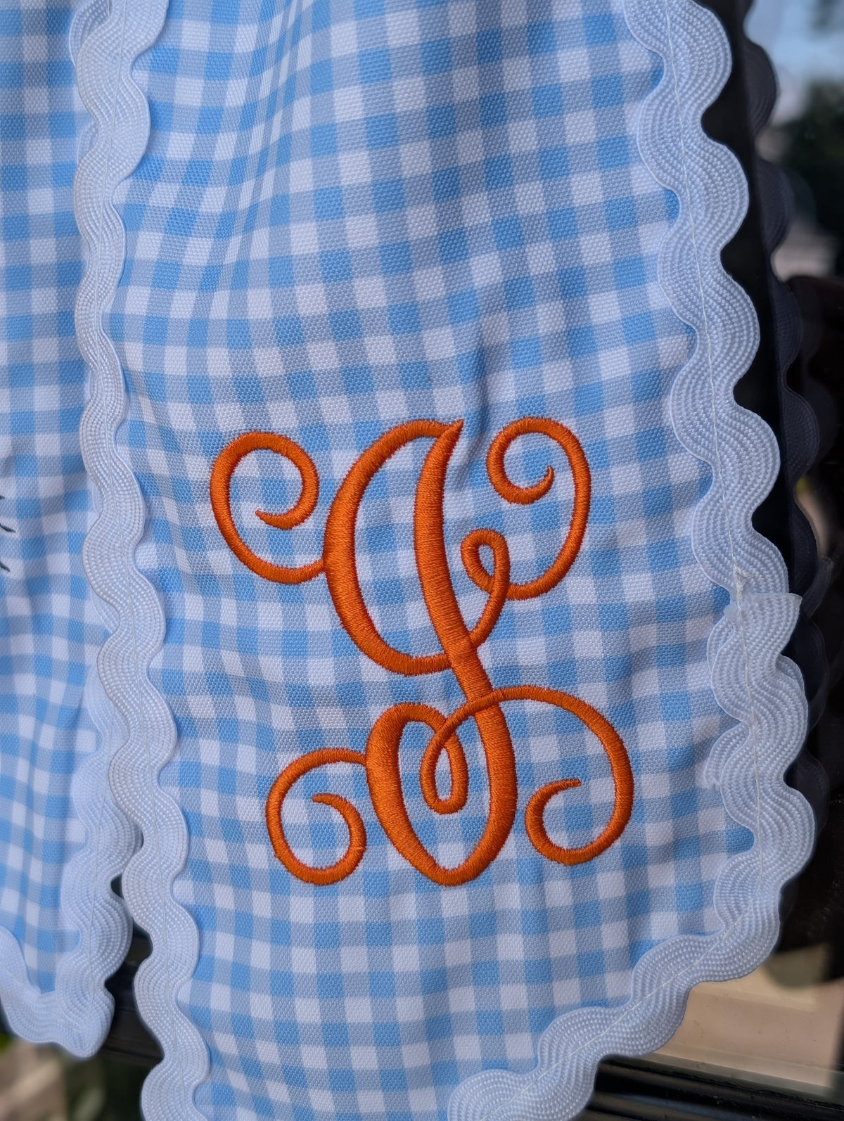 Script Initial Light Blue Gingham Wreath Sash