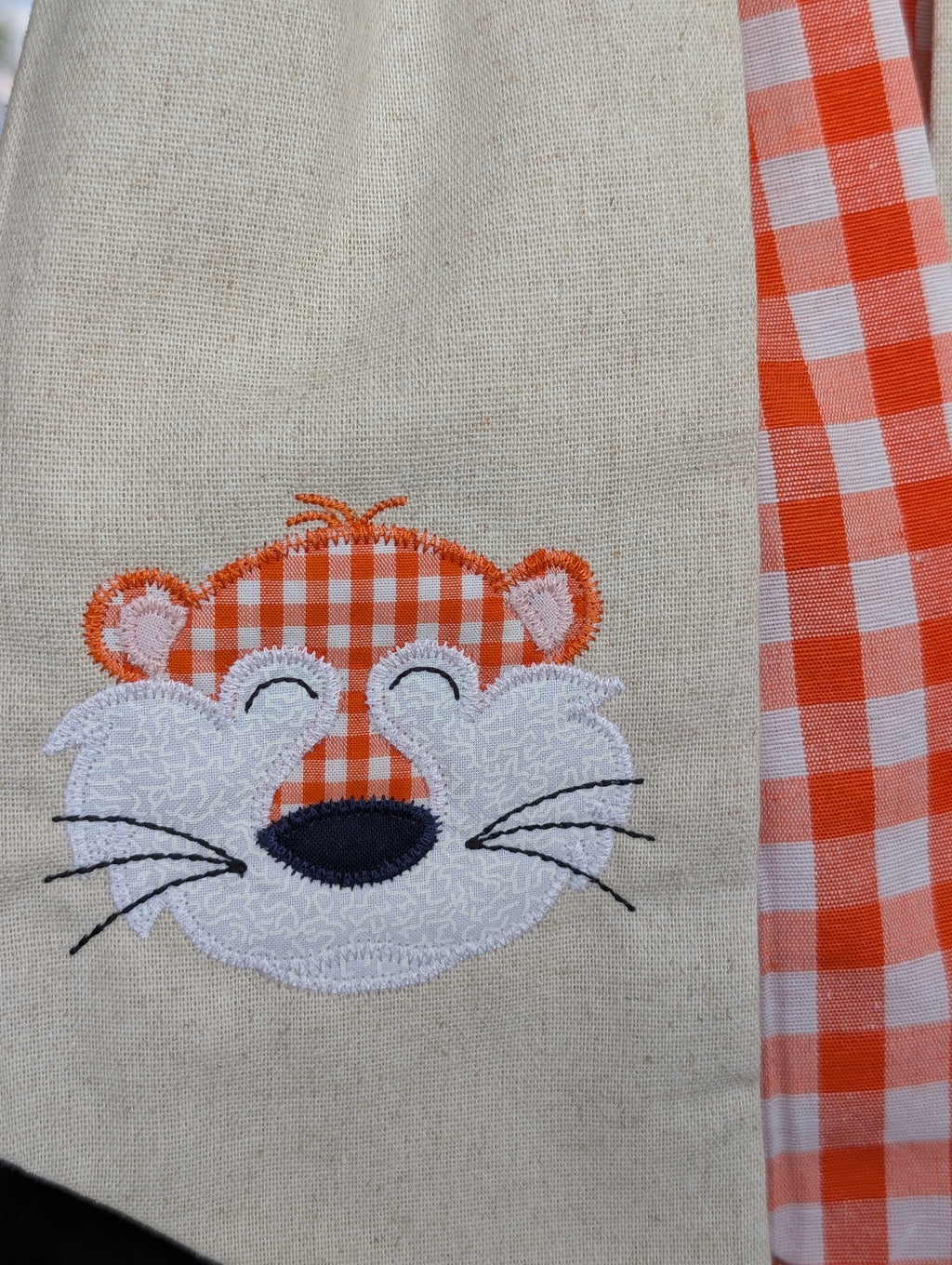 Fabric Tiger Face on Double Layer Burlap Wreath Sash