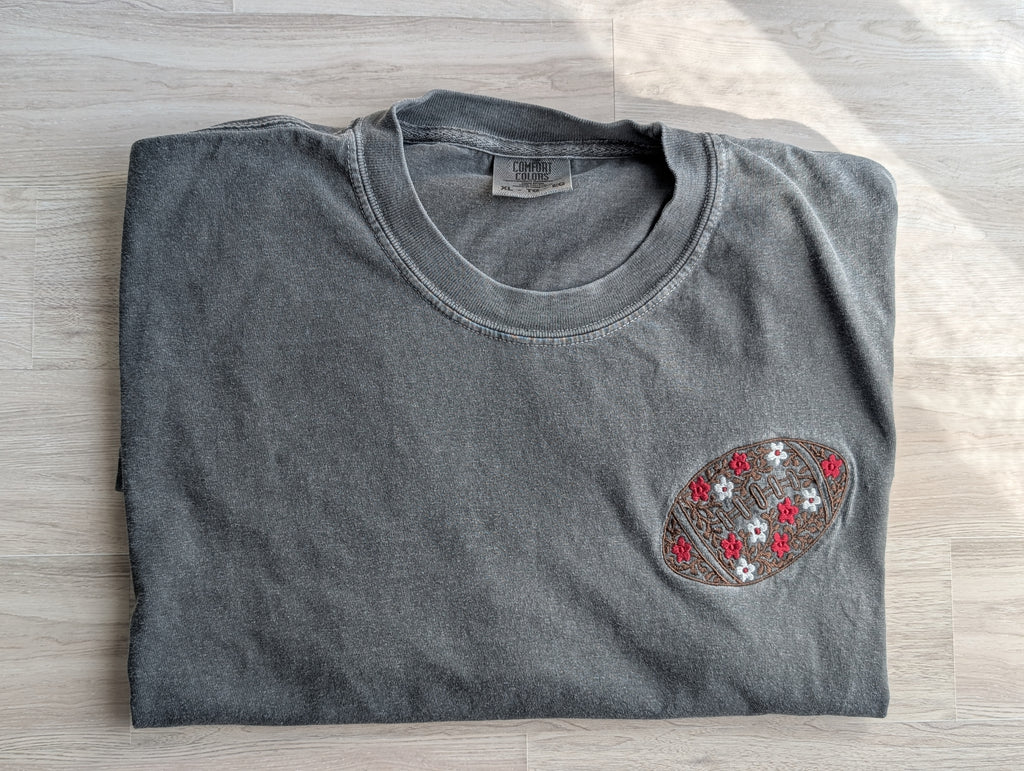 Floral Football Embroidered Comfort Colors Tee
