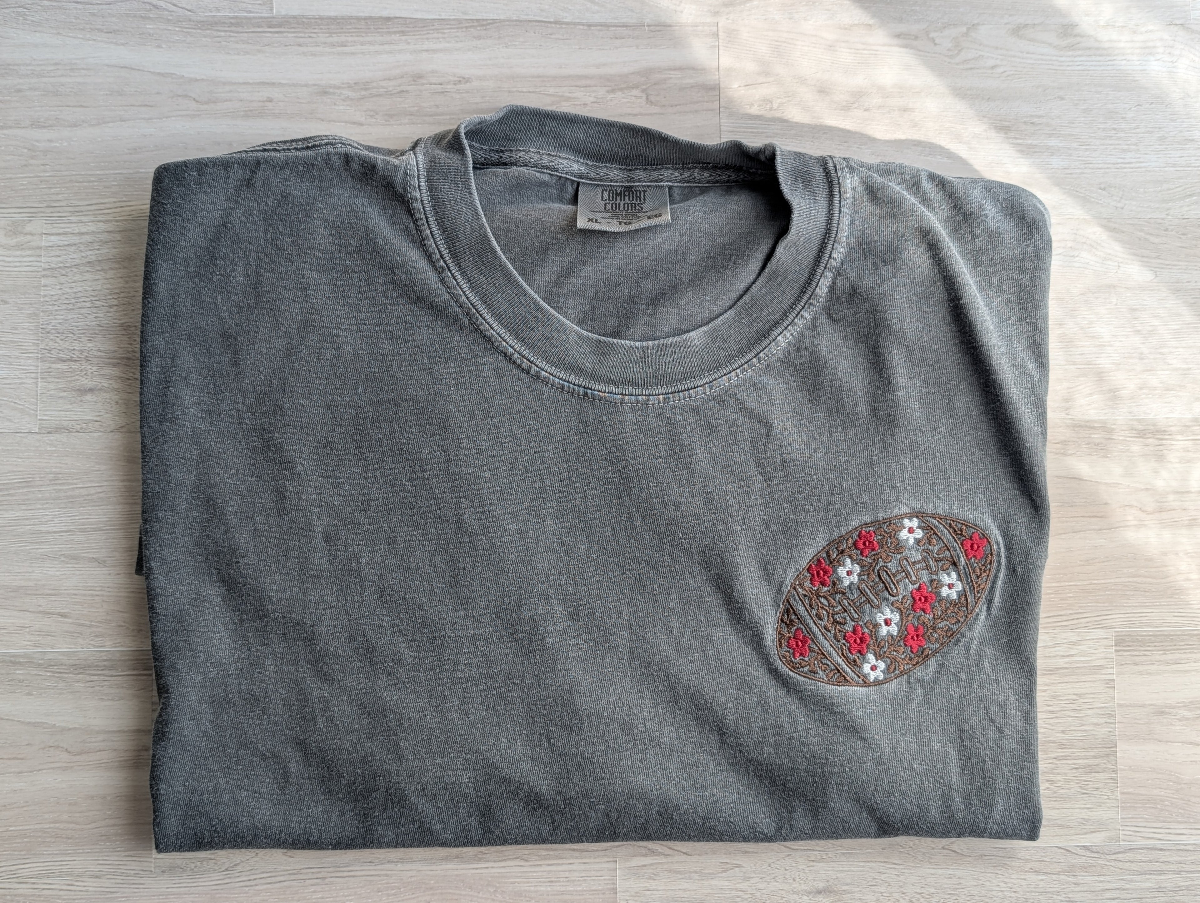 Floral Football Embroidered Comfort Colors Tee