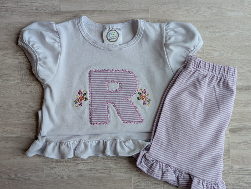 Girls' Floral Monogram Flutter Sleeve Tee