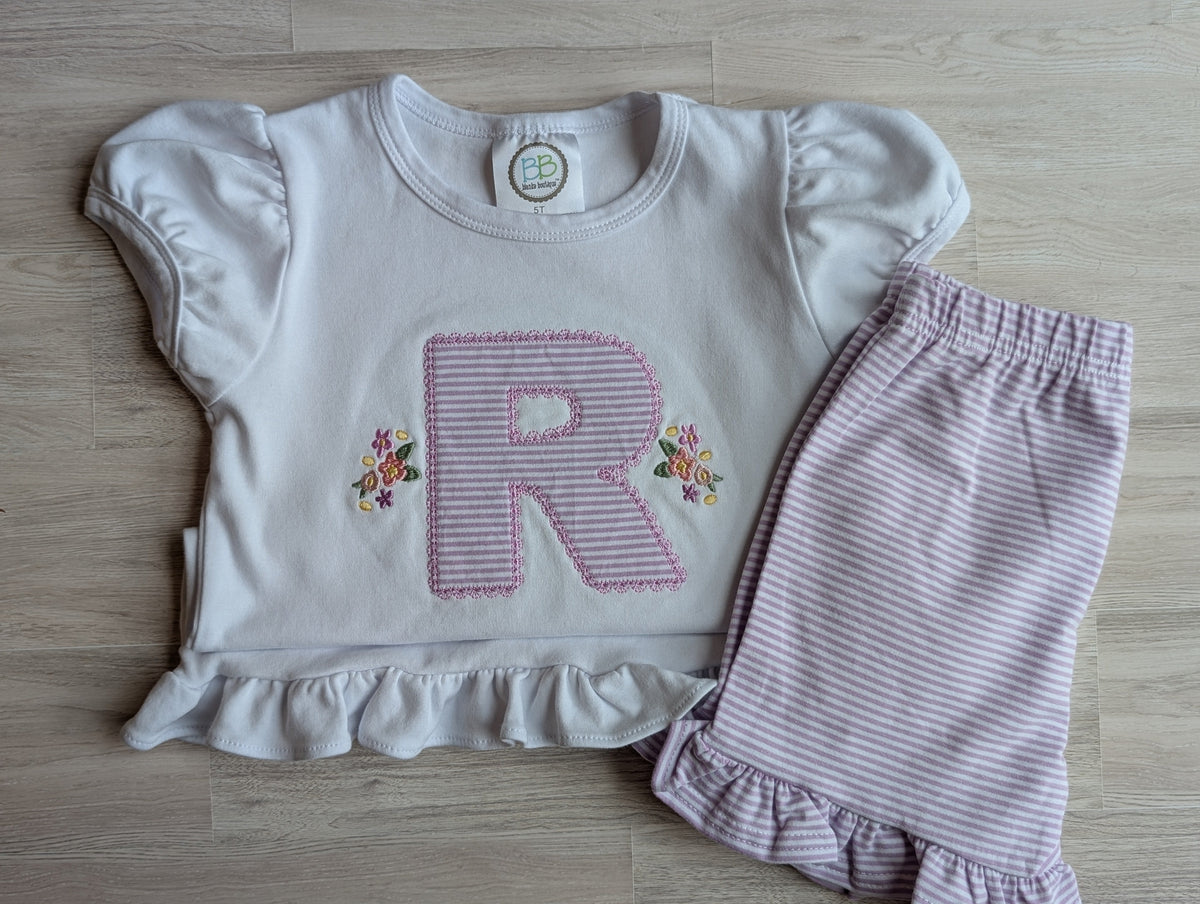 Girls' Floral Monogram Flutter Sleeve Tee