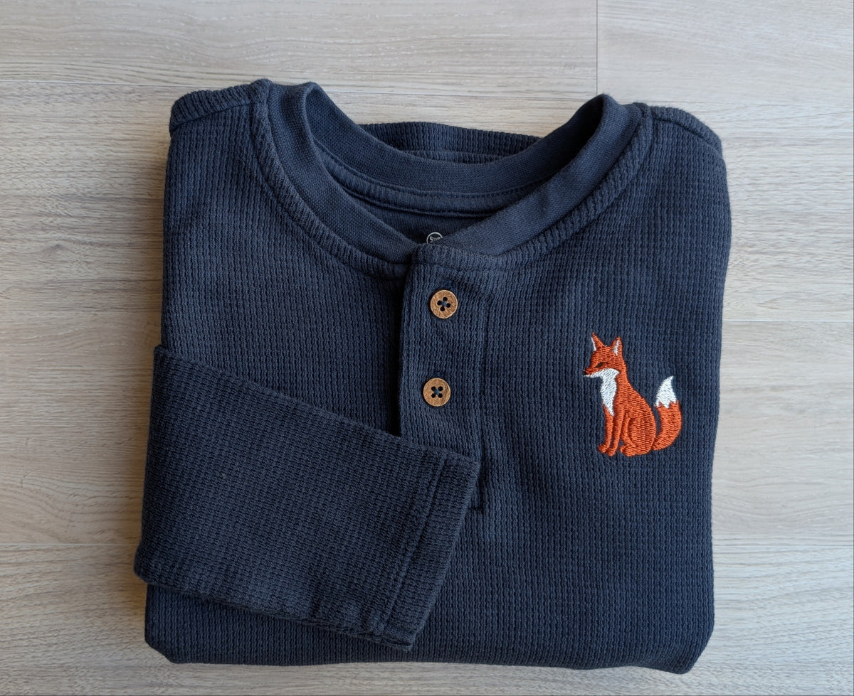 Fox Navy Blue Waffle-Knit Henley – 4T