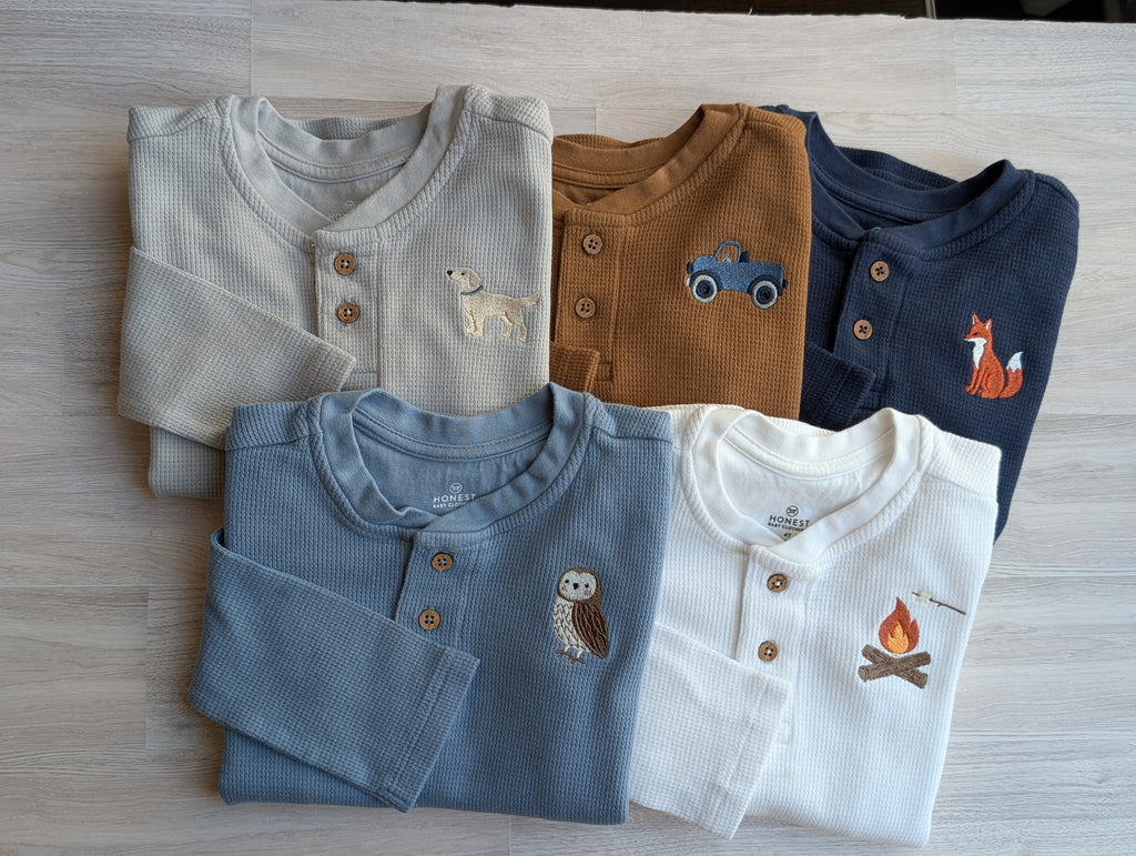Boys' Woodland Waffle-Knit Henley Set | 5 Shirts