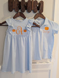 Girls’ Monogrammed Pumpkin Striped Flutter-Sleeve Dress