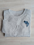 Ash grey long-sleeve shirt with bass fish embroidery