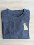 Dark blue long-sleeve shirt with dog embroidery