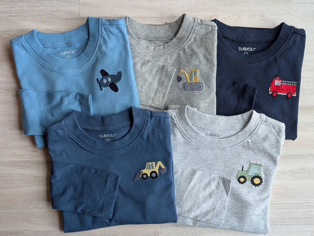 Organic cotton long-sleeve transportation shirt set
