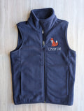 Blue polar fleece vest personalized with a fire truck icon and Jack name