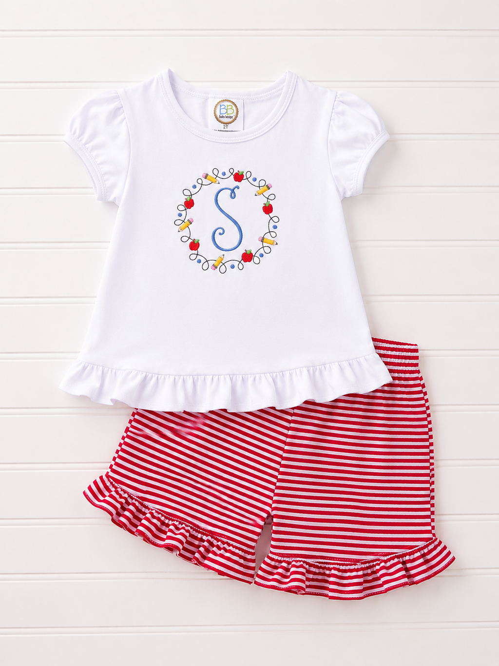 Apple monogram back to school embroidered shirt for girls