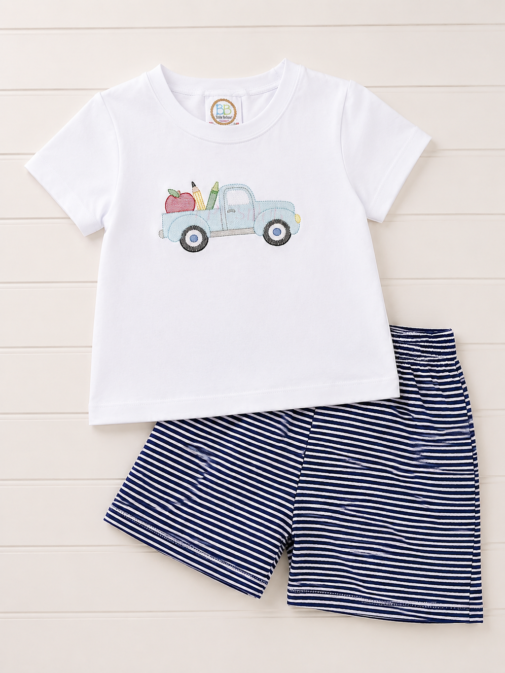 Little blue truck back to school embroidered shirt for kids