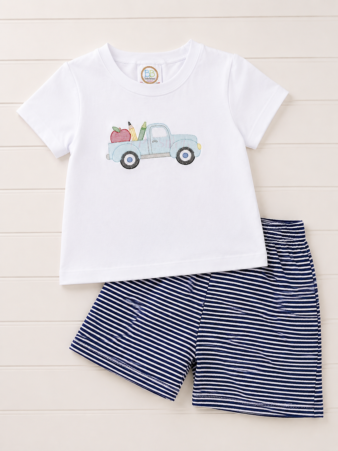 Little blue truck back to school embroidered shirt for kids
