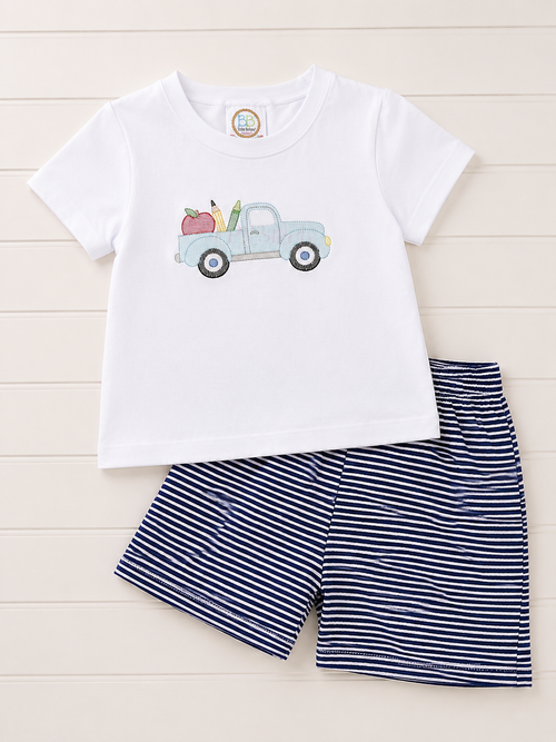 Little blue truck back to school embroidered shirt for kids